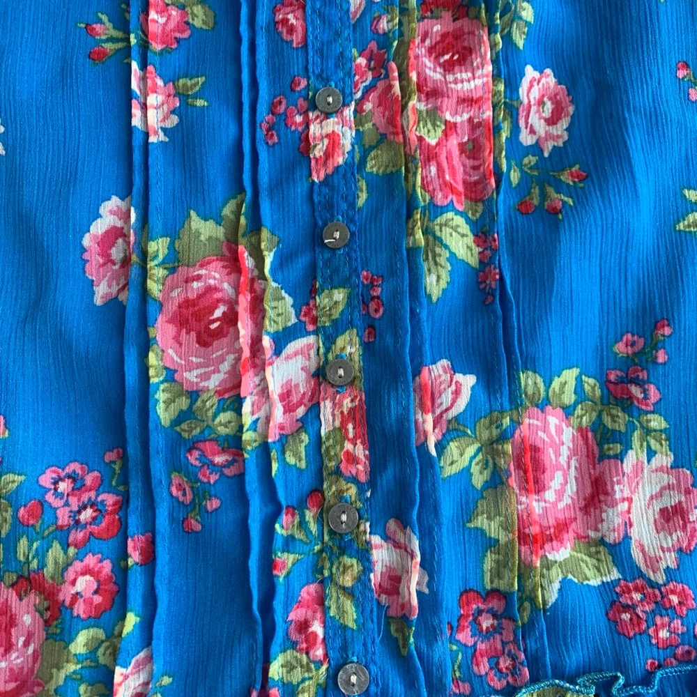 Abercrombie & Fitch Blue Floral Ruffle Tiered Mini Dress Cottagecore Small - Picture 3 of 13
